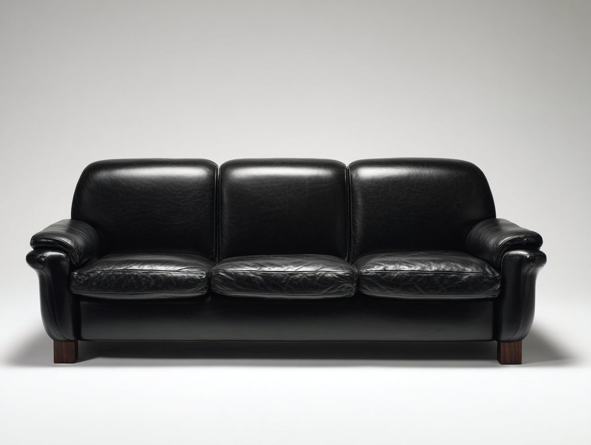 3 Sitzer Sofas aus Leder 215 x 92 x 88 cm - Schwarz - Klassisches Design für Wohnzimmer
