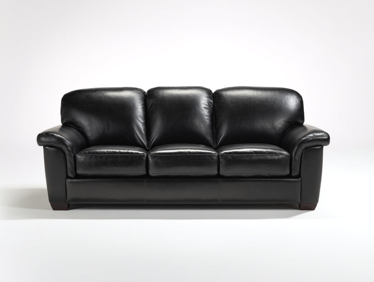 3 Sitzer Sofas aus Leder 220 x 95 x 90 cm - Schwarz - Klassisches Design für Wohnzimmer