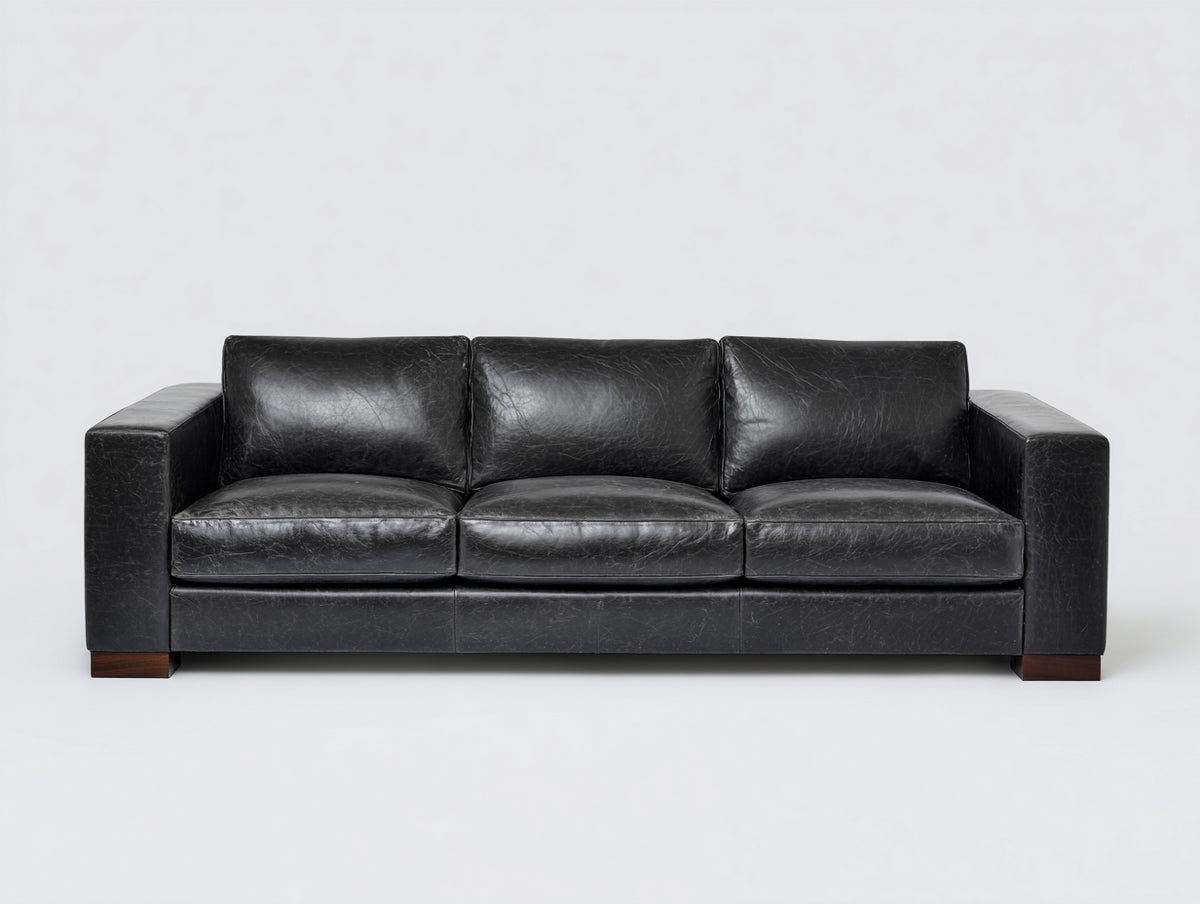 3 Sitzer Sofas aus Leder 232 x 100 x 86 cm - Schwarz - Modernes geradliniges Design für Wohnzimmer