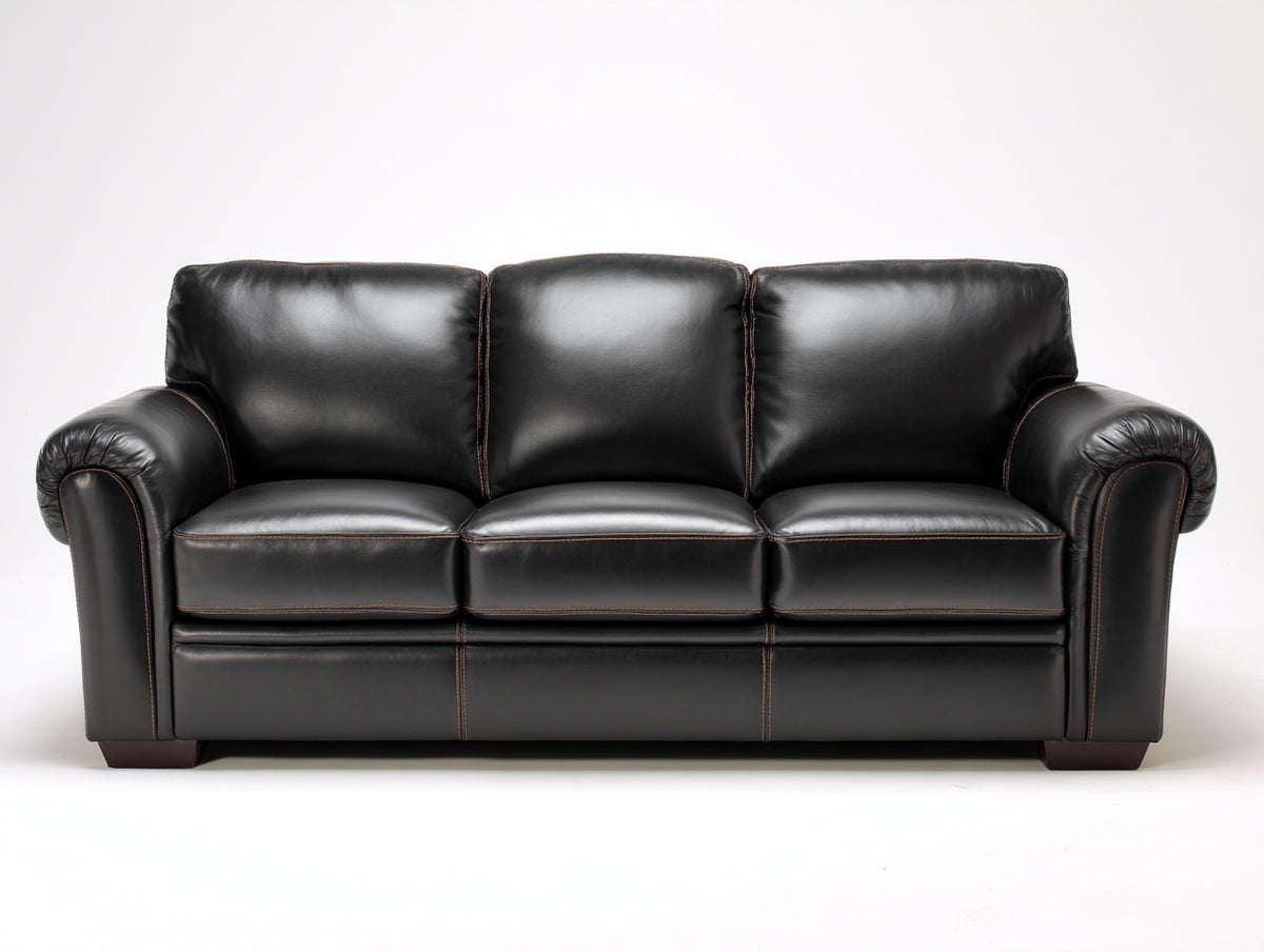 3 Sitzer Sofas aus Leder 225 x 96 x 91 cm - Schwarz - Klassisches Design für Wohnzimmer