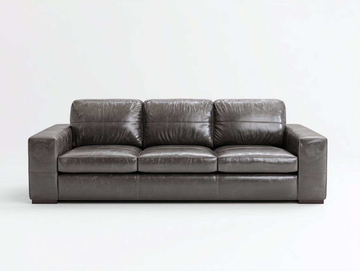 3 Sitzer Sofas aus Leder 222 x 96 x 86 cm - Grau - Modernes geradliniges Design für Wohnzimmer